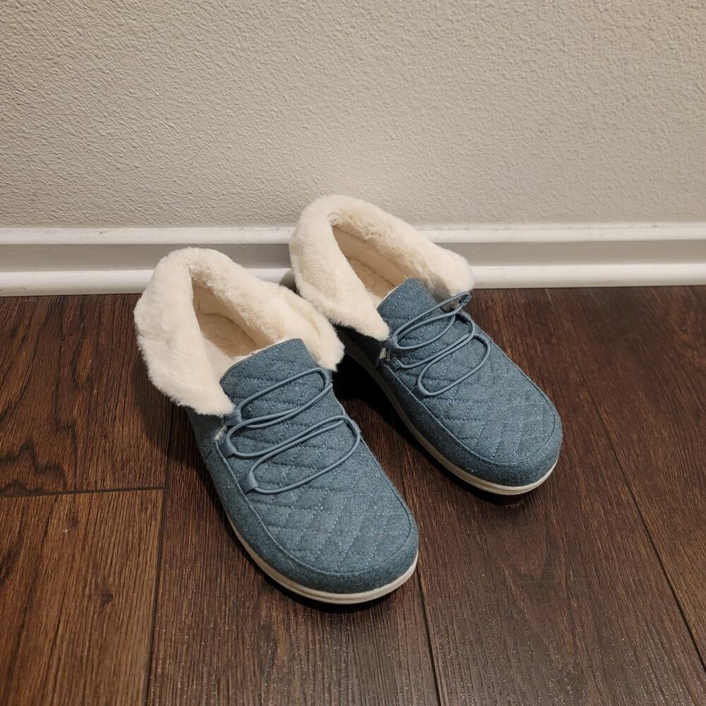 Vionic Believe Mineral Green Quilted Bootie Slippers Fleece Lined Shoes Sz US 10